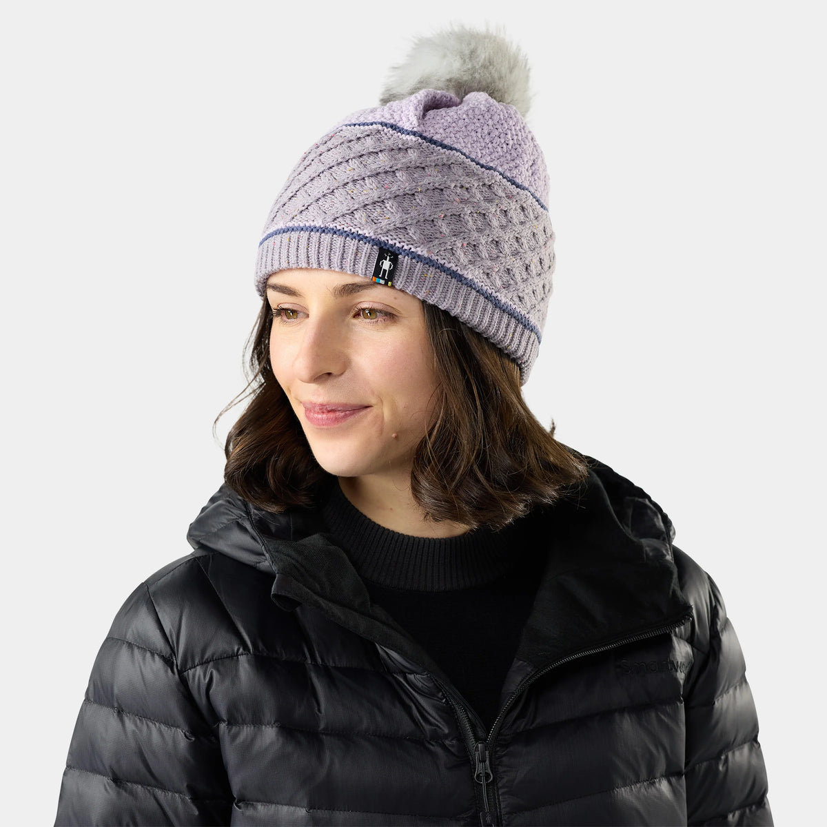 Cable Knit Colorblock Pom Beanie